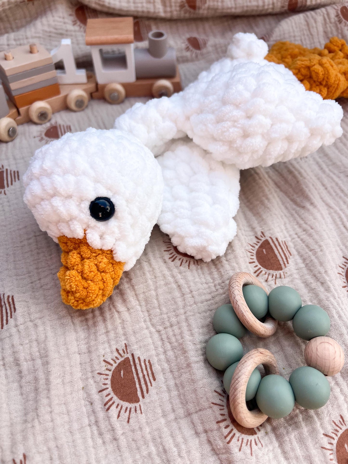 Handmade Crochet Goose Lovey – Soft Baby Snuggler & Security Blanket – Gender Neutral Baby Shower Gift