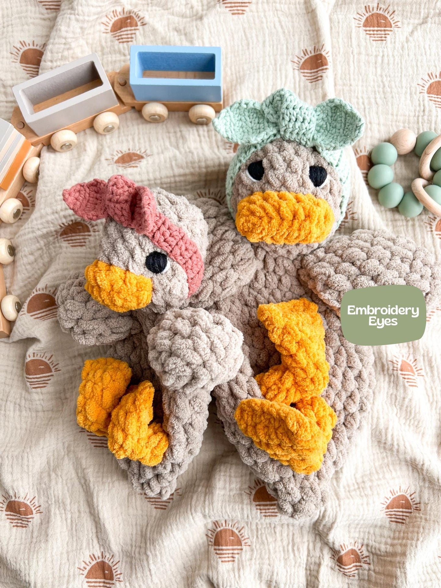 Handmade Crochet Duck Lovey – Soft Baby Snuggler & Security Blanket – Plush Gift for Baby Showers