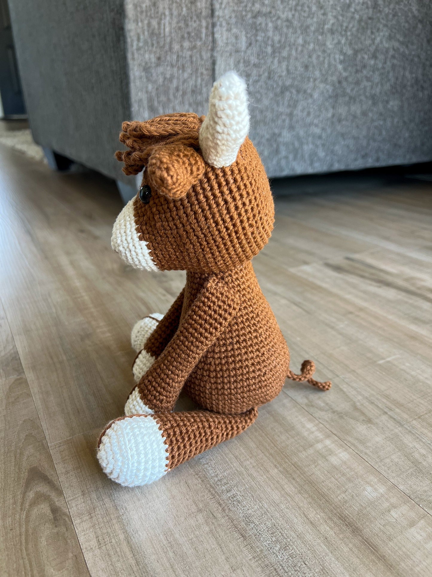 Highland Cow Stuffed Animal – Crochet Scottish Cow Plush – Handmade Farm Gift
