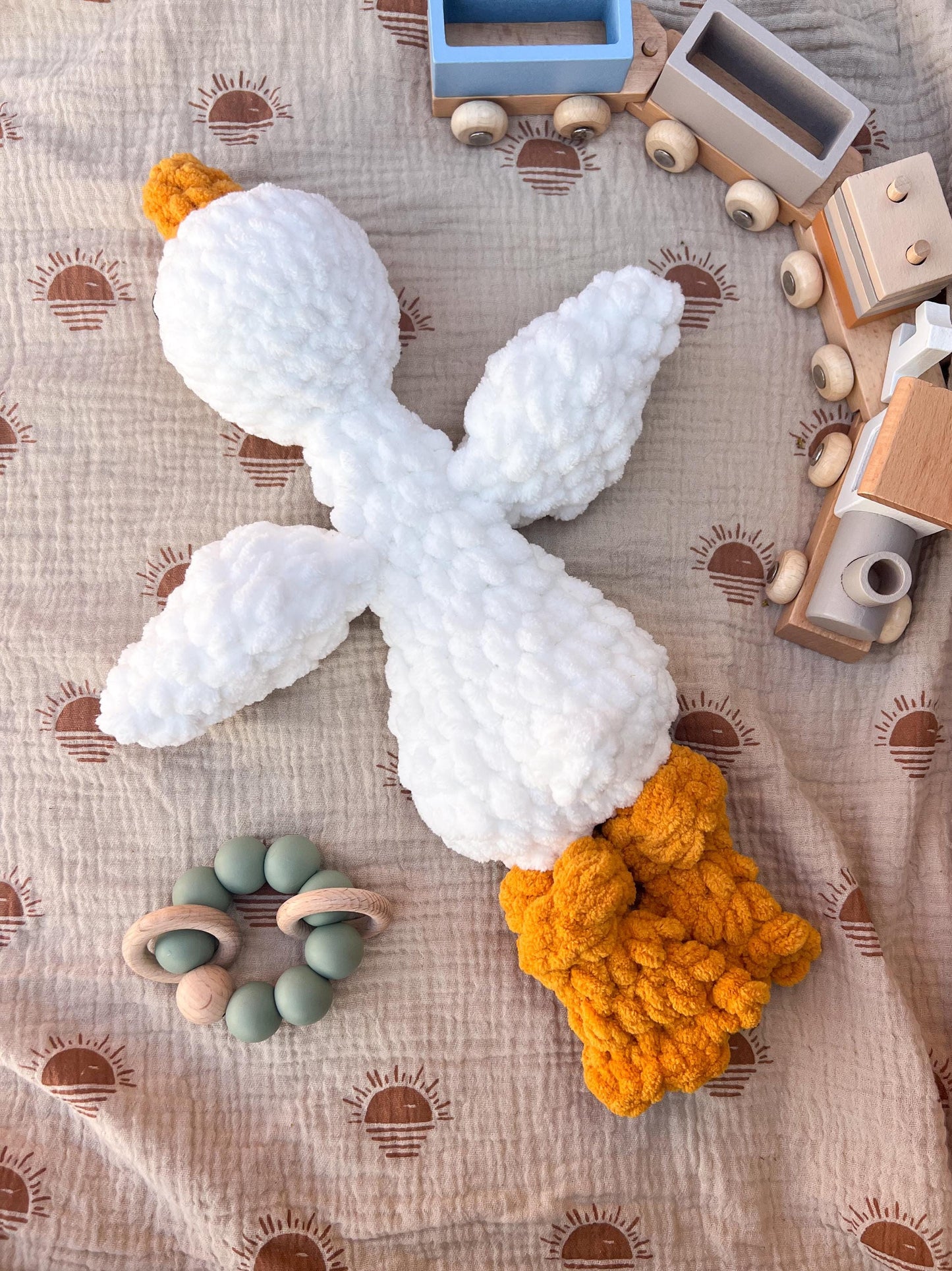 Handmade Crochet Goose Lovey – Soft Baby Snuggler & Security Blanket – Gender Neutral Baby Shower Gift