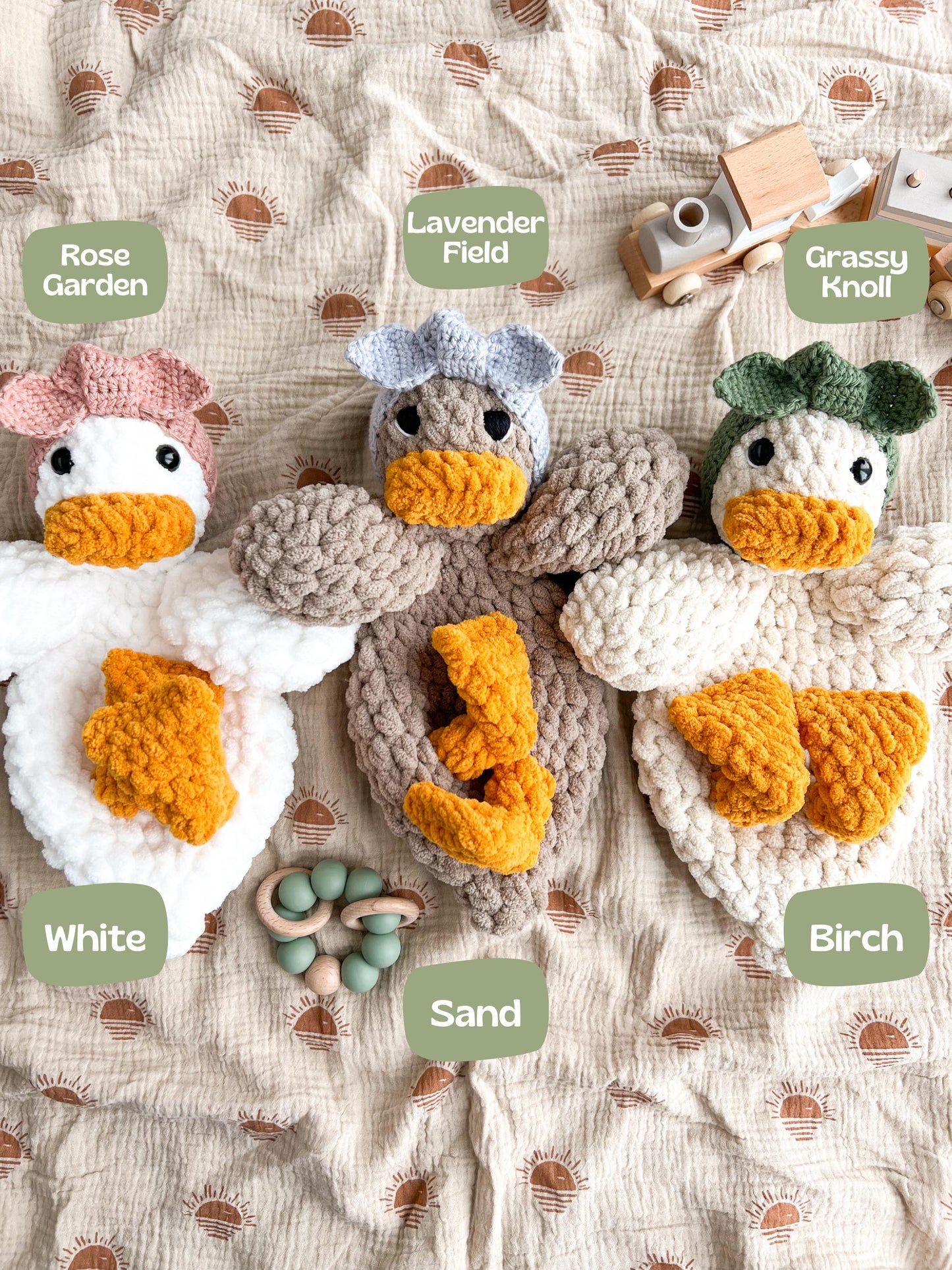 Handmade Crochet Duck Lovey – Soft Baby Snuggler & Security Blanket – Plush Gift for Baby Showers