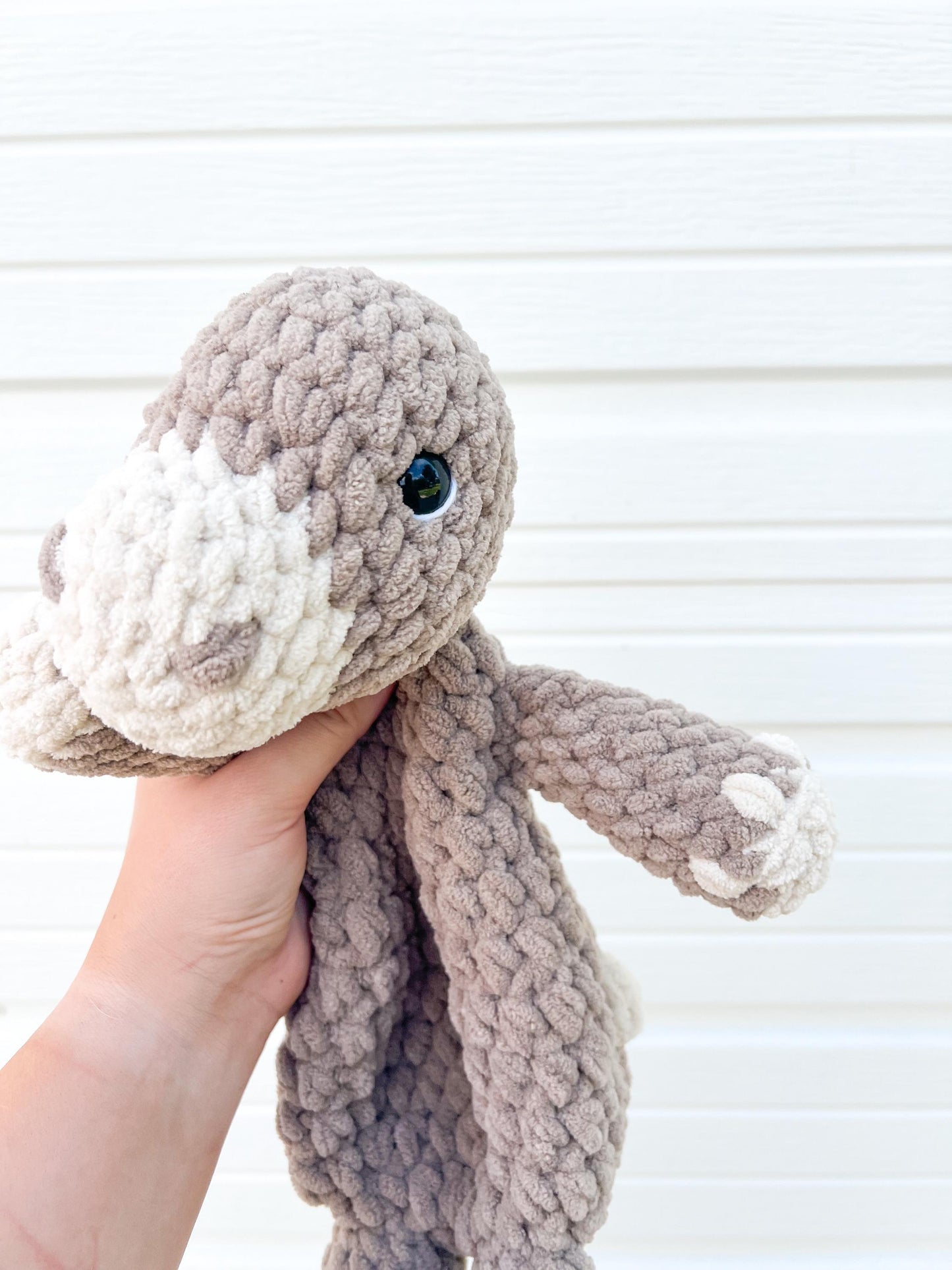 Dinosaur Lovey – Crochet Dino Snuggler – Soft Handmade Baby Gift