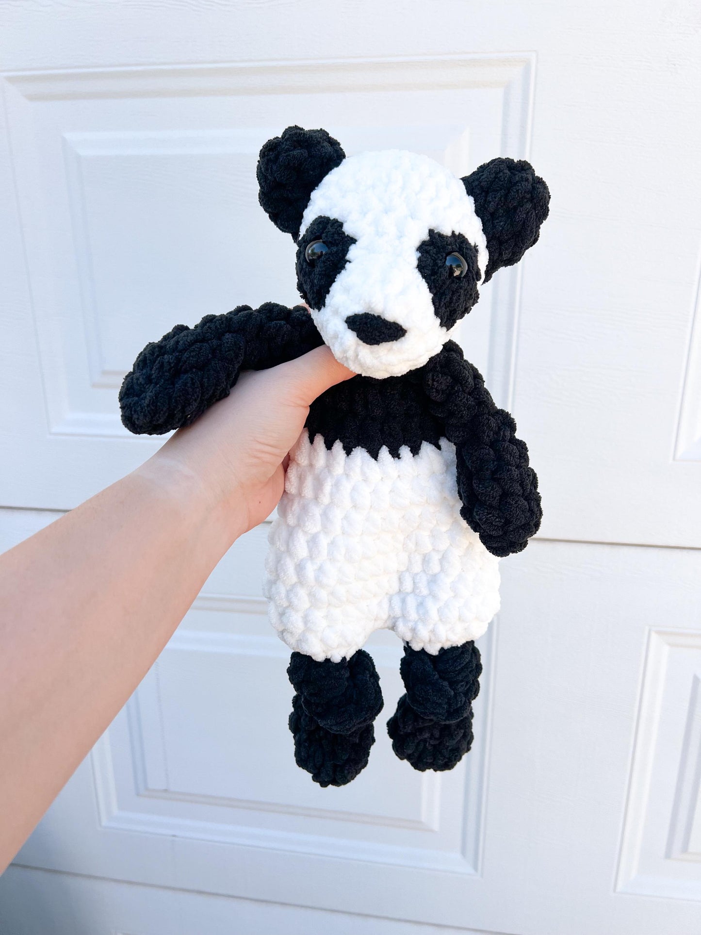Panda Lovey – Handmade Crochet Snuggler Blanket – Soft Plush Panda Toy – Baby Shower Gift or Cuddly Nursery Decor