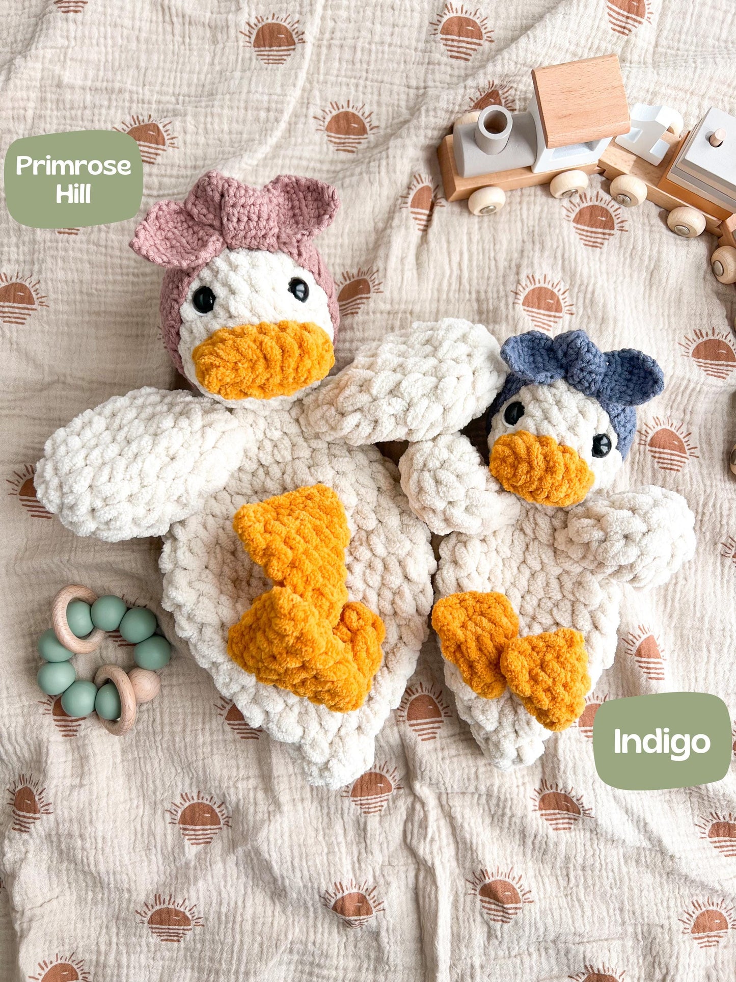 Handmade Crochet Duck Lovey – Soft Baby Snuggler & Security Blanket – Plush Gift for Baby Showers
