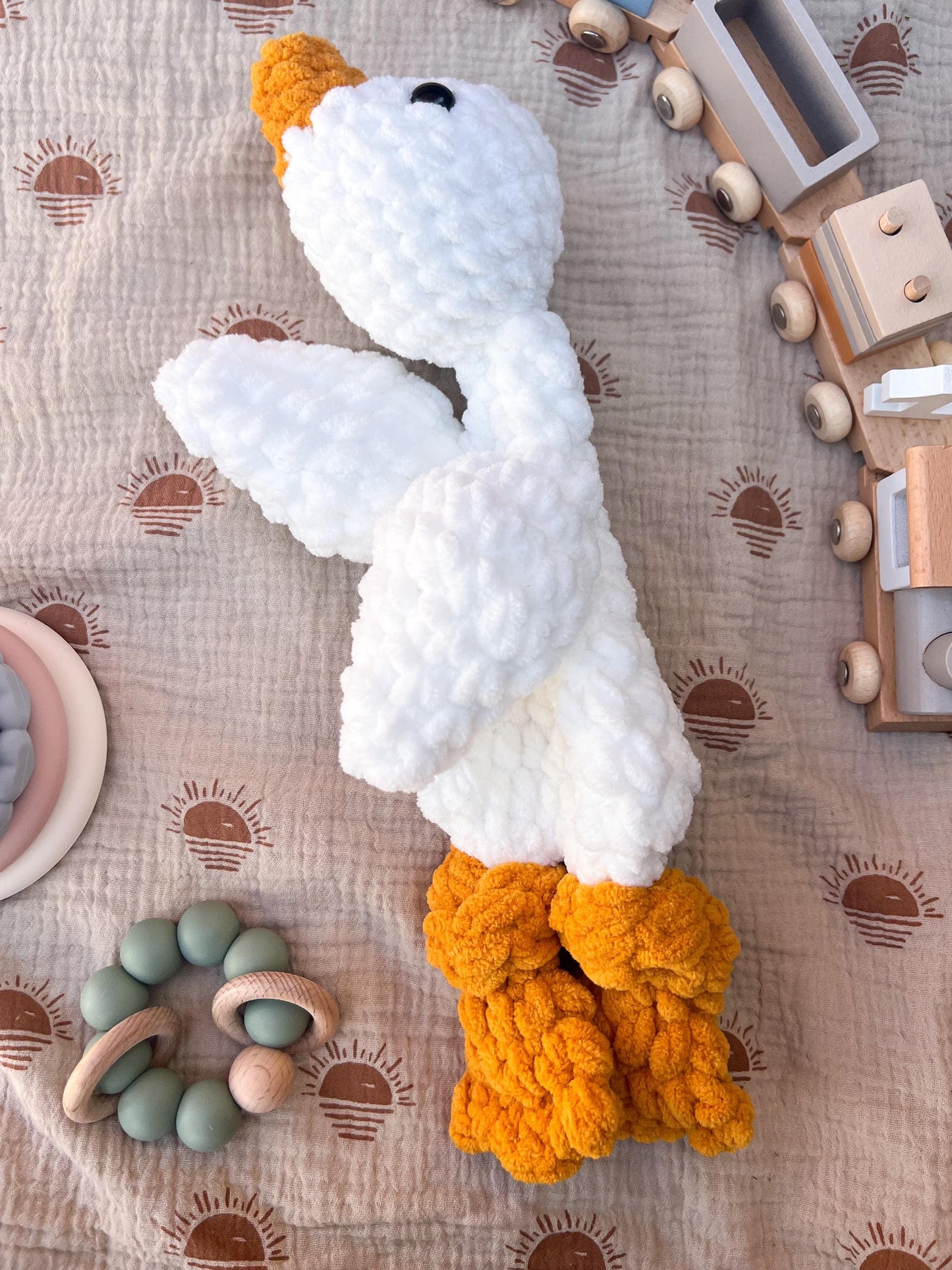 Handmade Crochet Goose Lovey – Soft Baby Snuggler & Security Blanket – Gender Neutral Baby Shower Gift