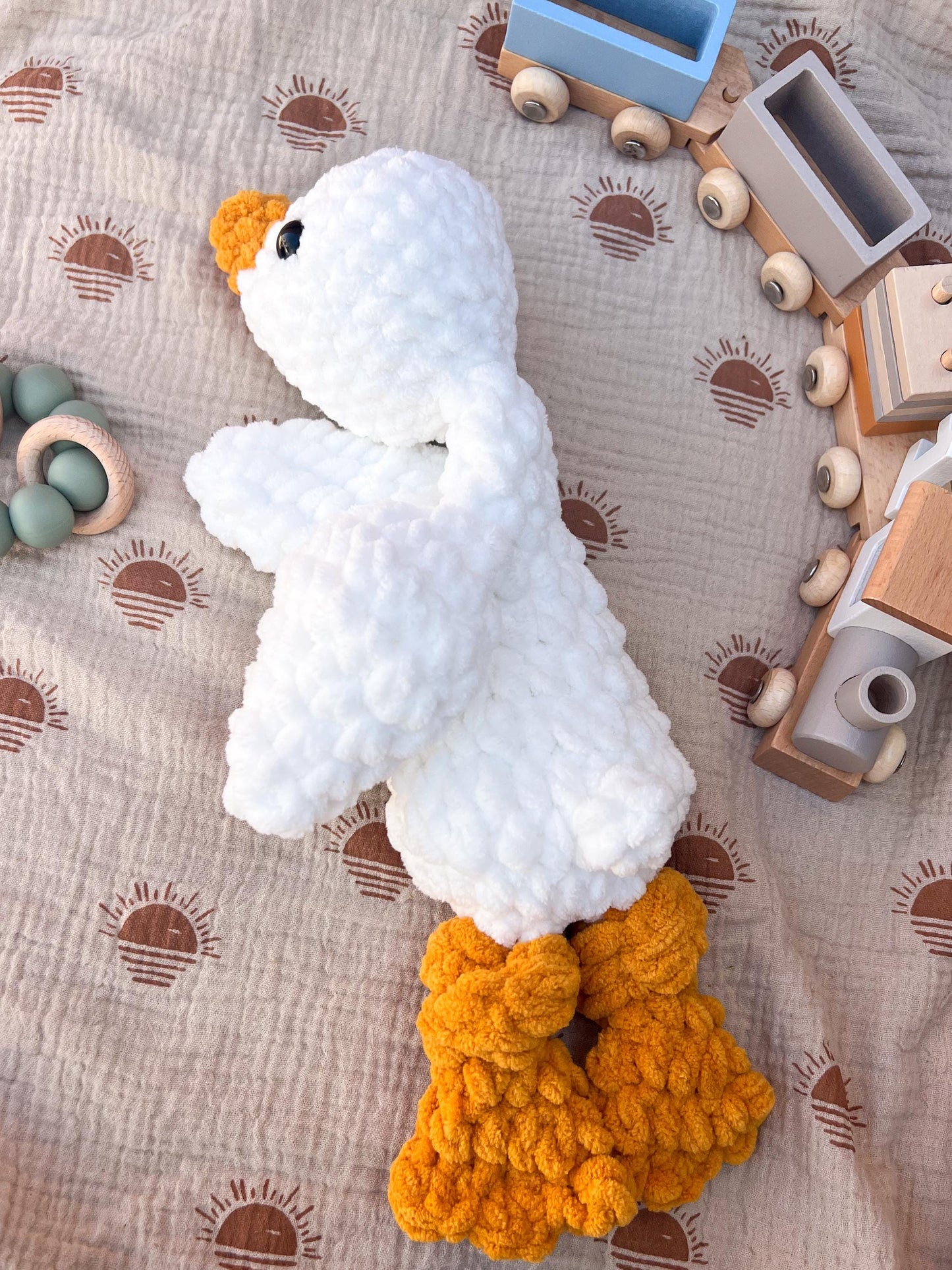 Handmade Crochet Goose Lovey – Soft Baby Snuggler & Security Blanket – Gender Neutral Baby Shower Gift