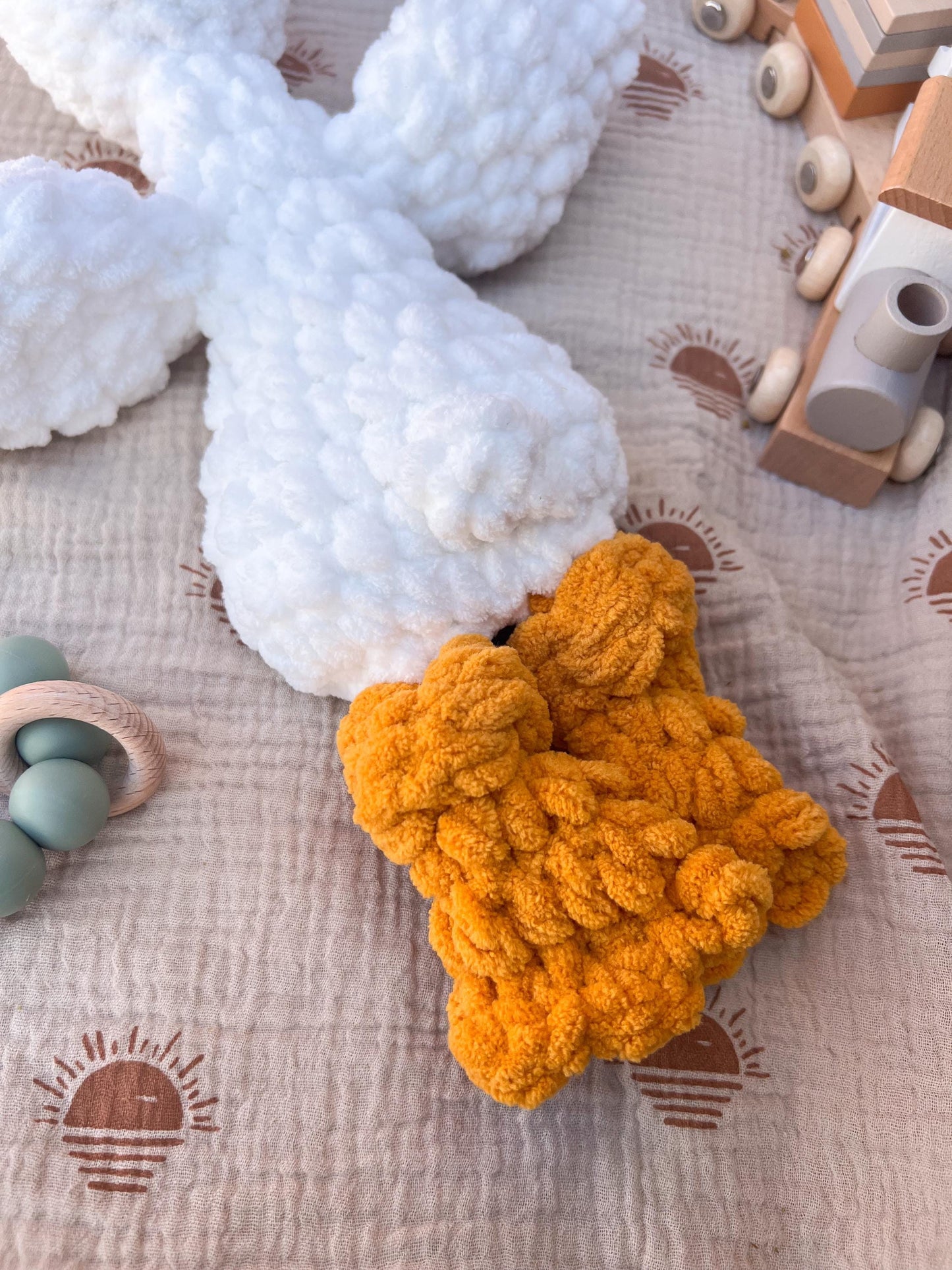 Handmade Crochet Goose Lovey – Soft Baby Snuggler & Security Blanket – Gender Neutral Baby Shower Gift