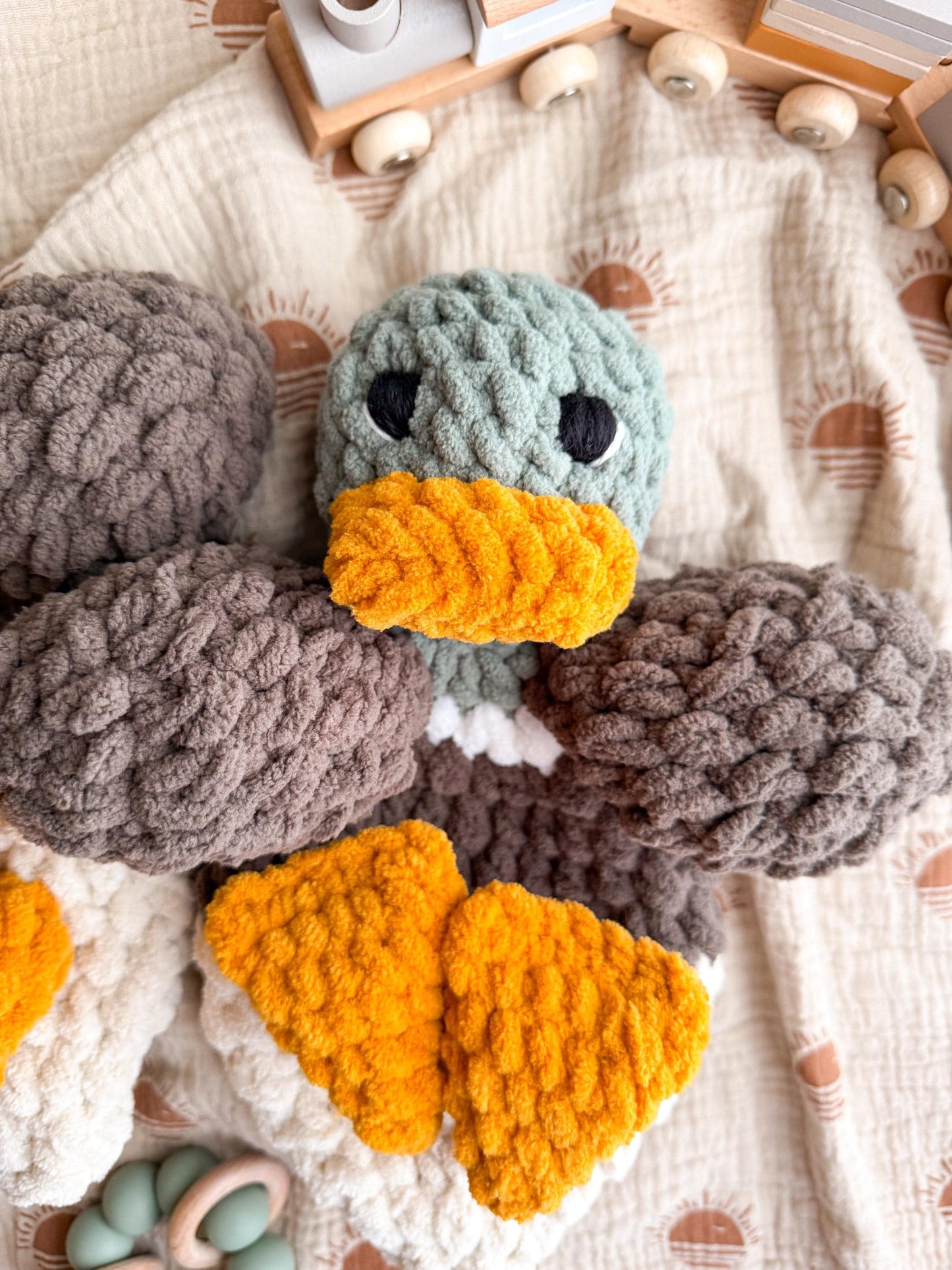 Handmade Mallard Duck Lovey – Crochet Baby Snuggler & Soft Security Blanket – Baby Shower Gift