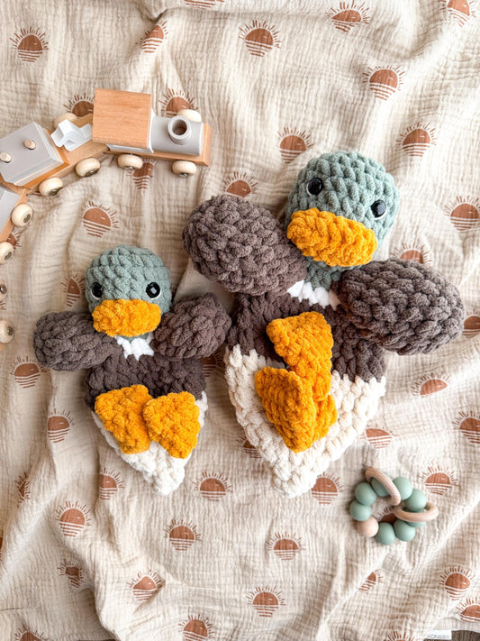 Handmade Mallard Duck Lovey – Crochet Baby Snuggler & Soft Security Blanket – Baby Shower Gift
