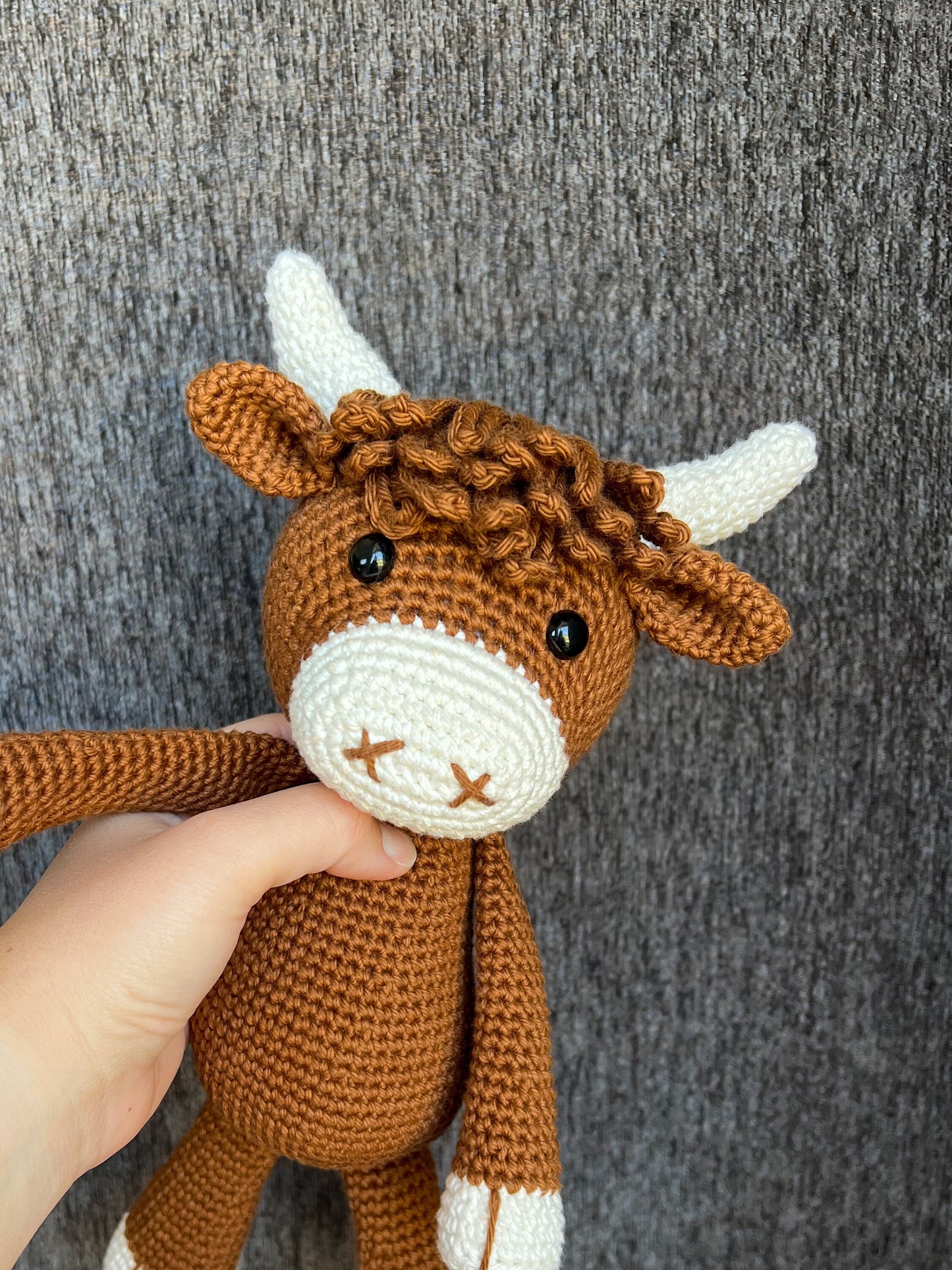 Highland Cow Stuffed Animal – Crochet Scottish Cow Plush – Handmade Farm Gift