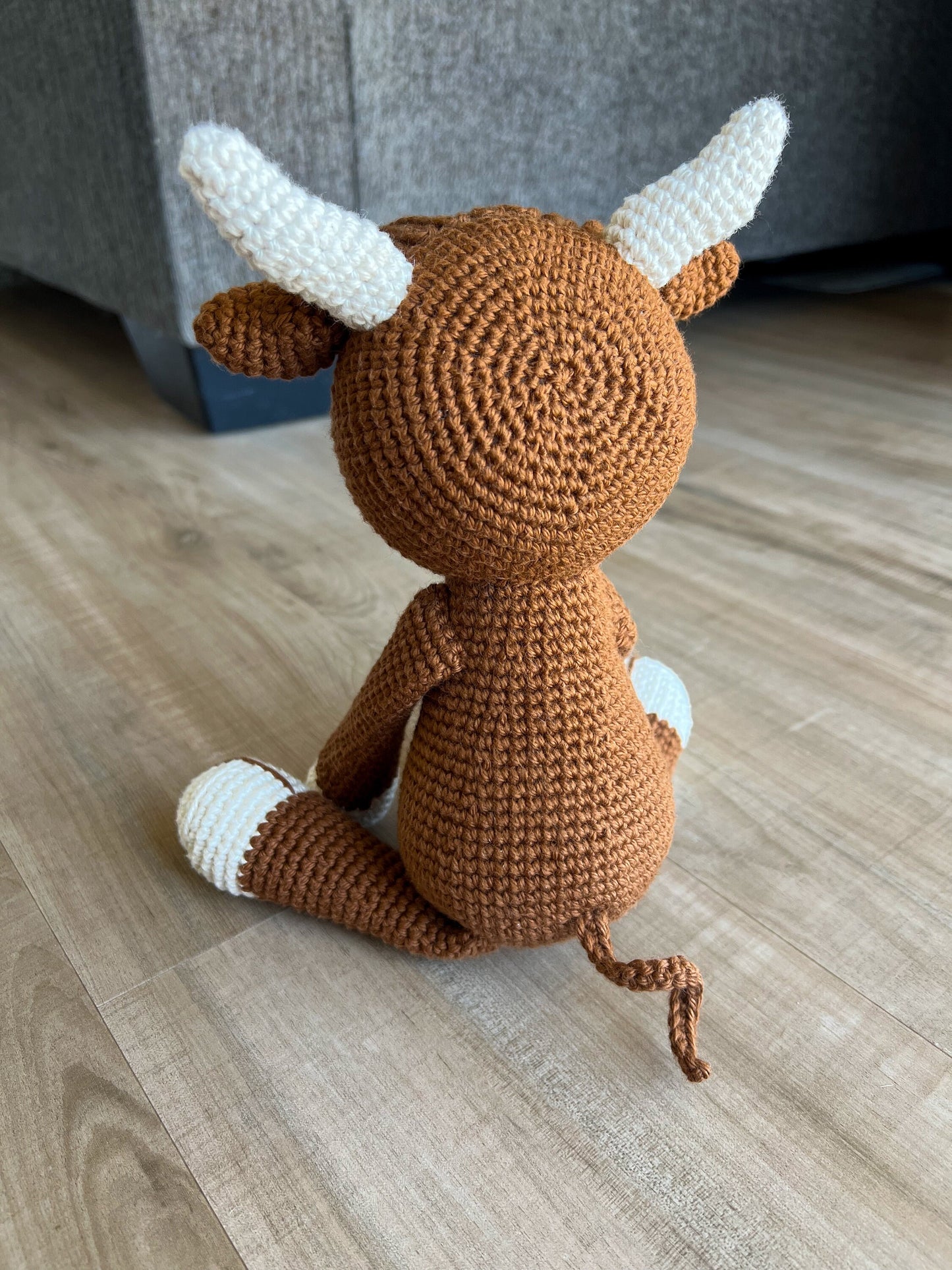 Highland Cow Stuffed Animal – Crochet Scottish Cow Plush – Handmade Farm Gift