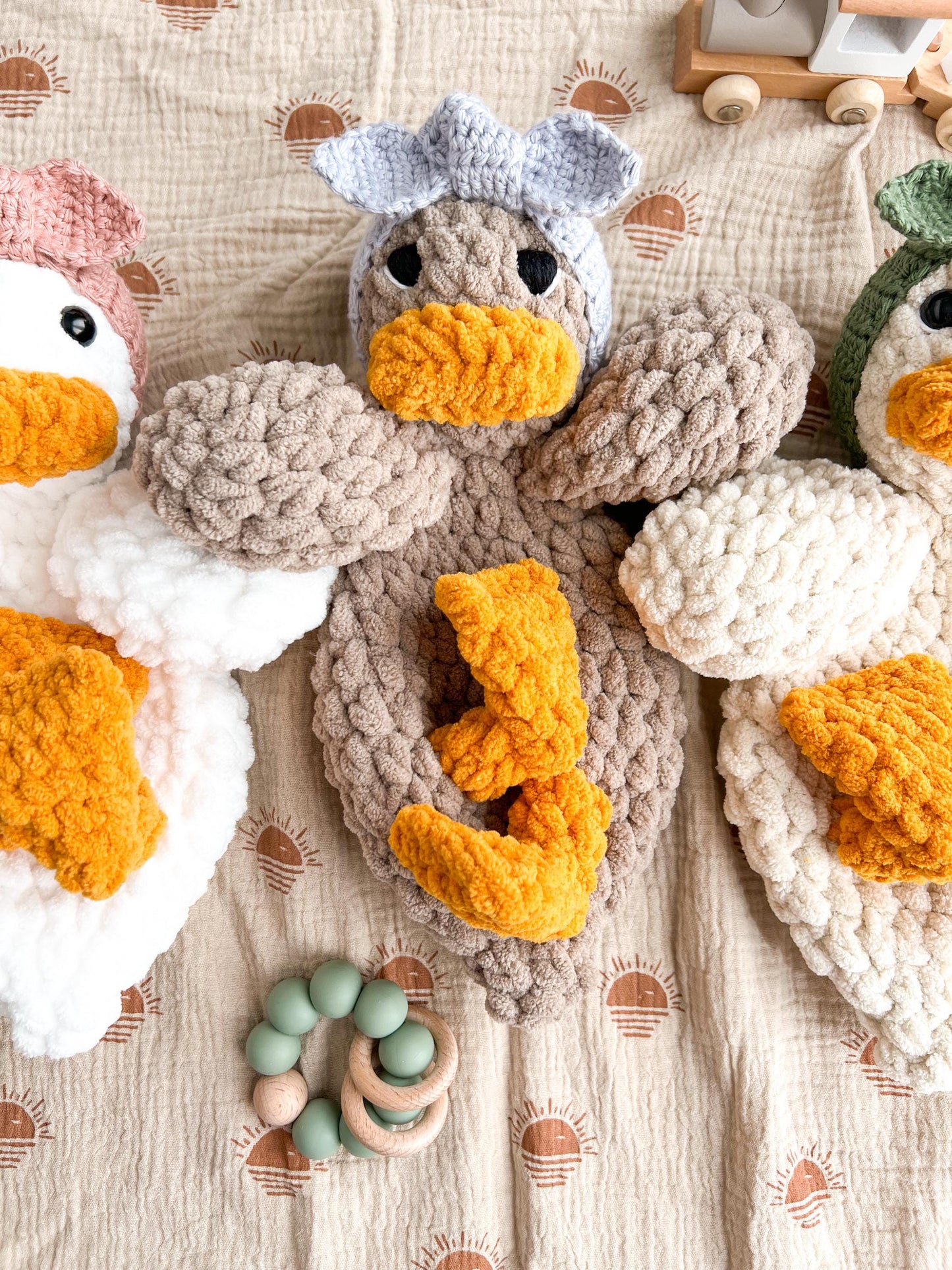 Handmade Crochet Duck Lovey – Soft Baby Snuggler & Security Blanket – Plush Gift for Baby Showers