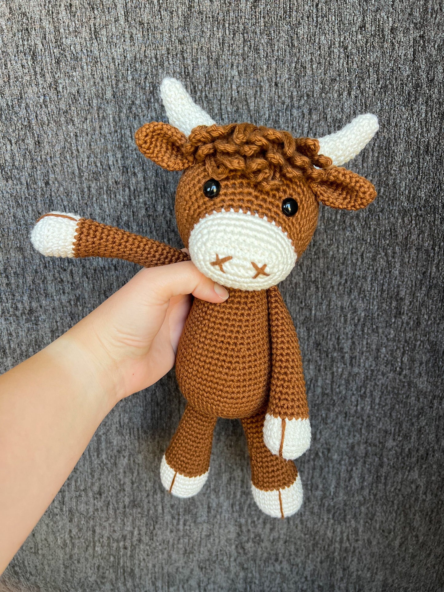 Highland Cow Stuffed Animal – Crochet Scottish Cow Plush – Handmade Farm Gift
