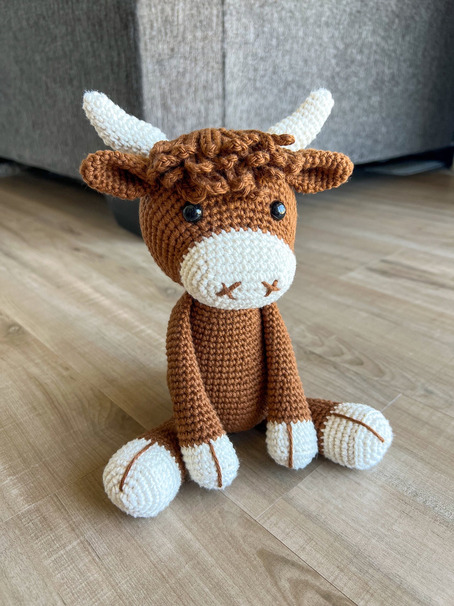 Highland Cow Stuffed Animal – Crochet Scottish Cow Plush – Handmade Farm Gift