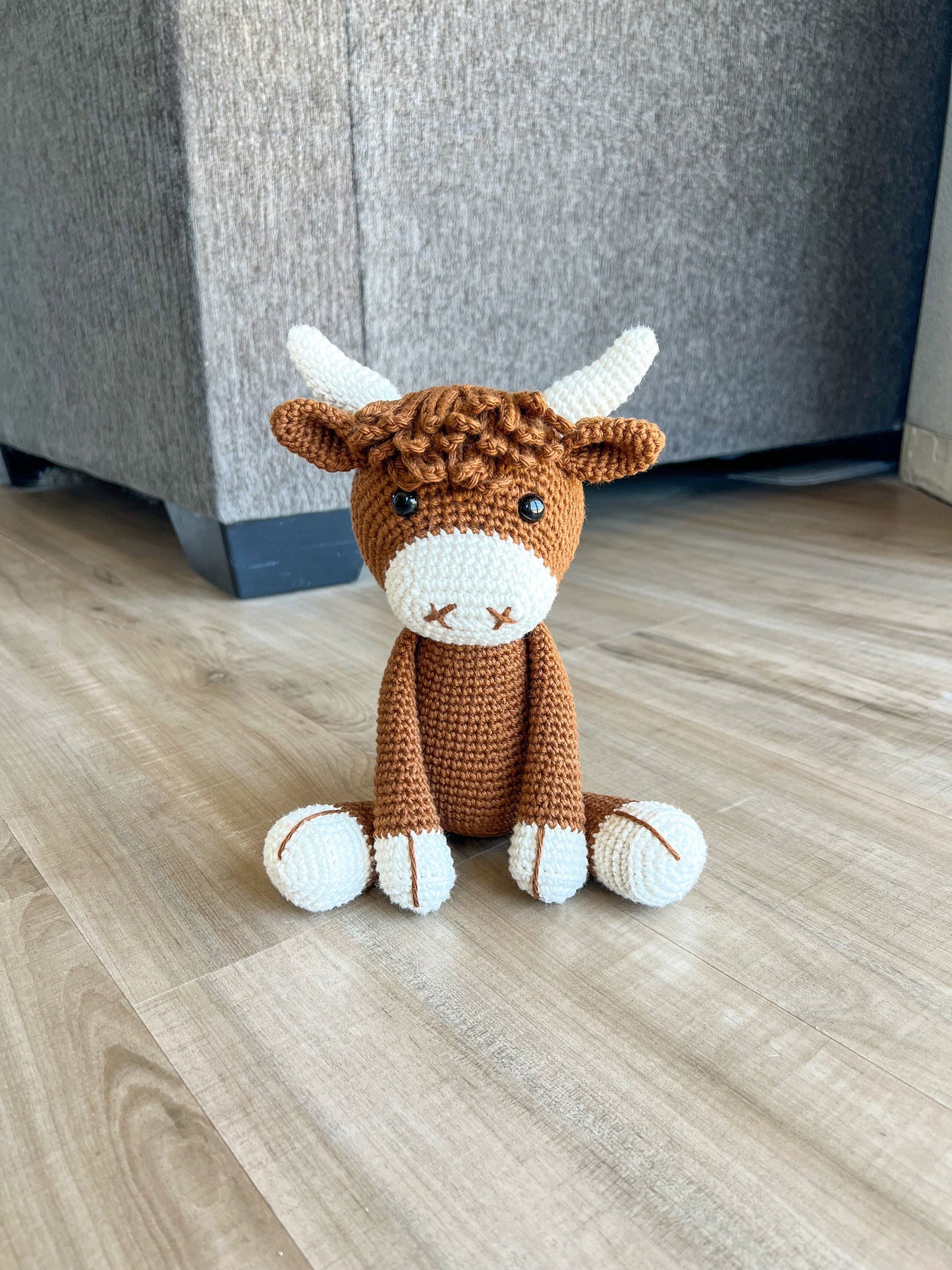 Highland Cow Stuffed Animal – Crochet Scottish Cow Plush – Handmade Farm Gift