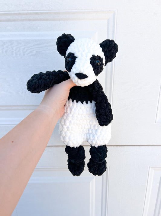 Panda Lovey – Handmade Crochet Snuggler Blanket – Soft Plush Panda Toy – Baby Shower Gift or Cuddly Nursery Decor