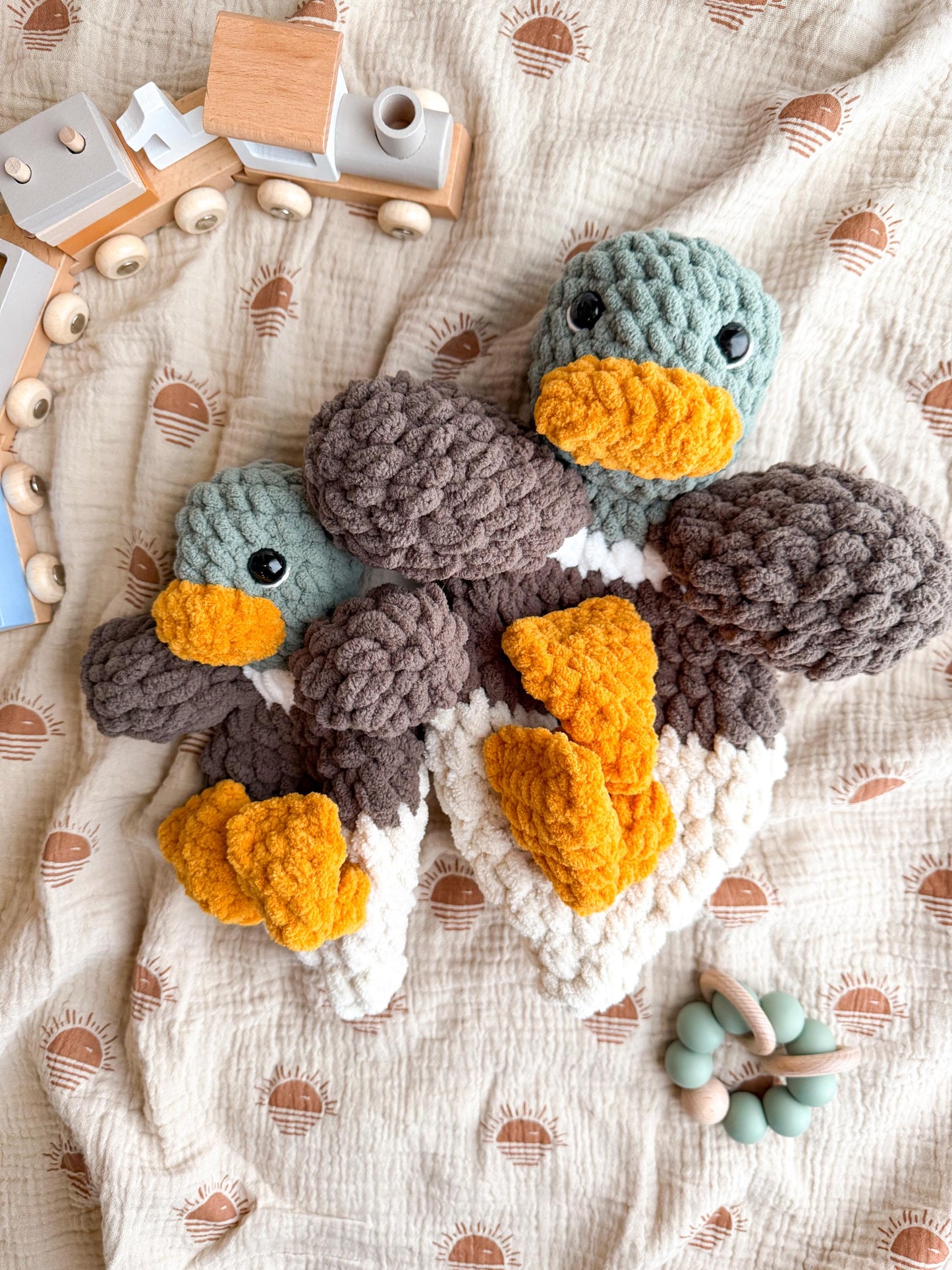 Handmade Mallard Duck Lovey – Crochet Baby Girl Snuggler & Soft Security Blanket – Baby Shower Gift