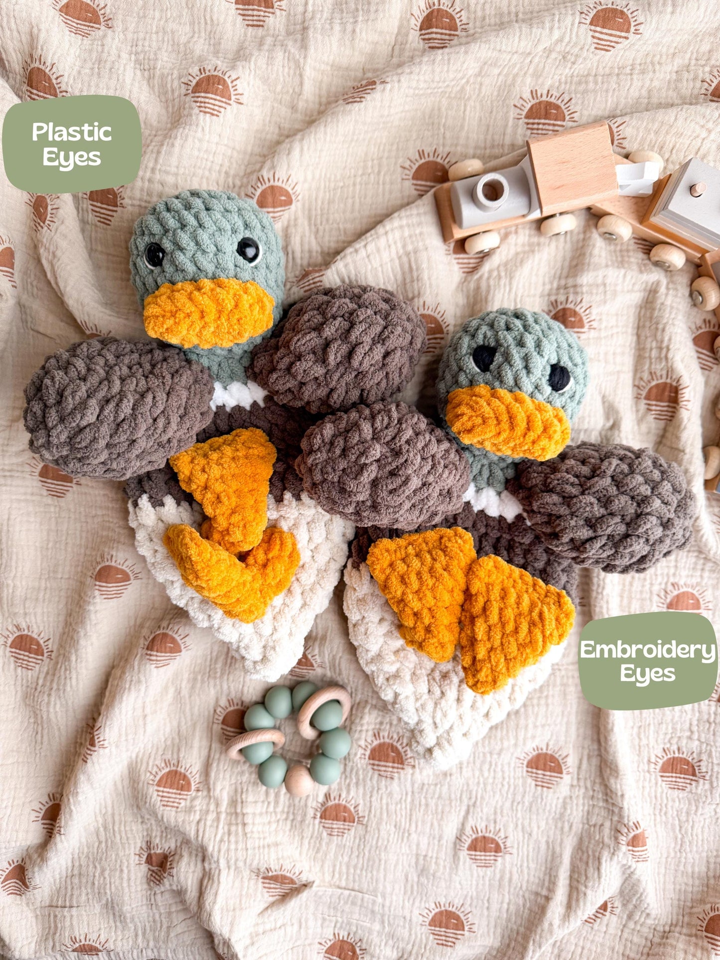 Handmade Mallard Duck Lovey – Crochet Baby Girl Snuggler & Soft Security Blanket – Baby Shower Gift