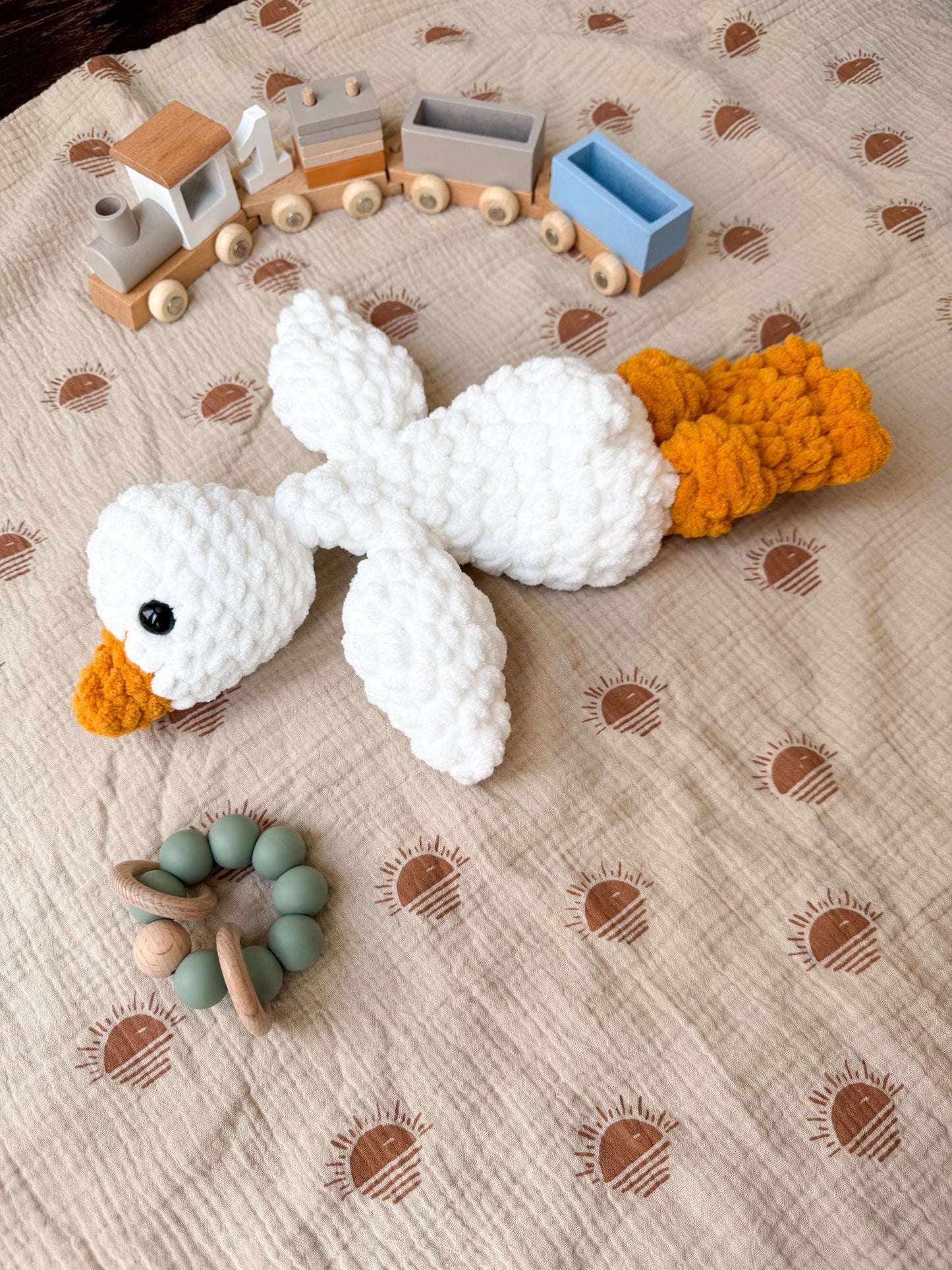 Handmade Crochet Goose Lovey – Soft Baby Snuggler & Security Blanket – Gender Neutral Baby Shower Gift