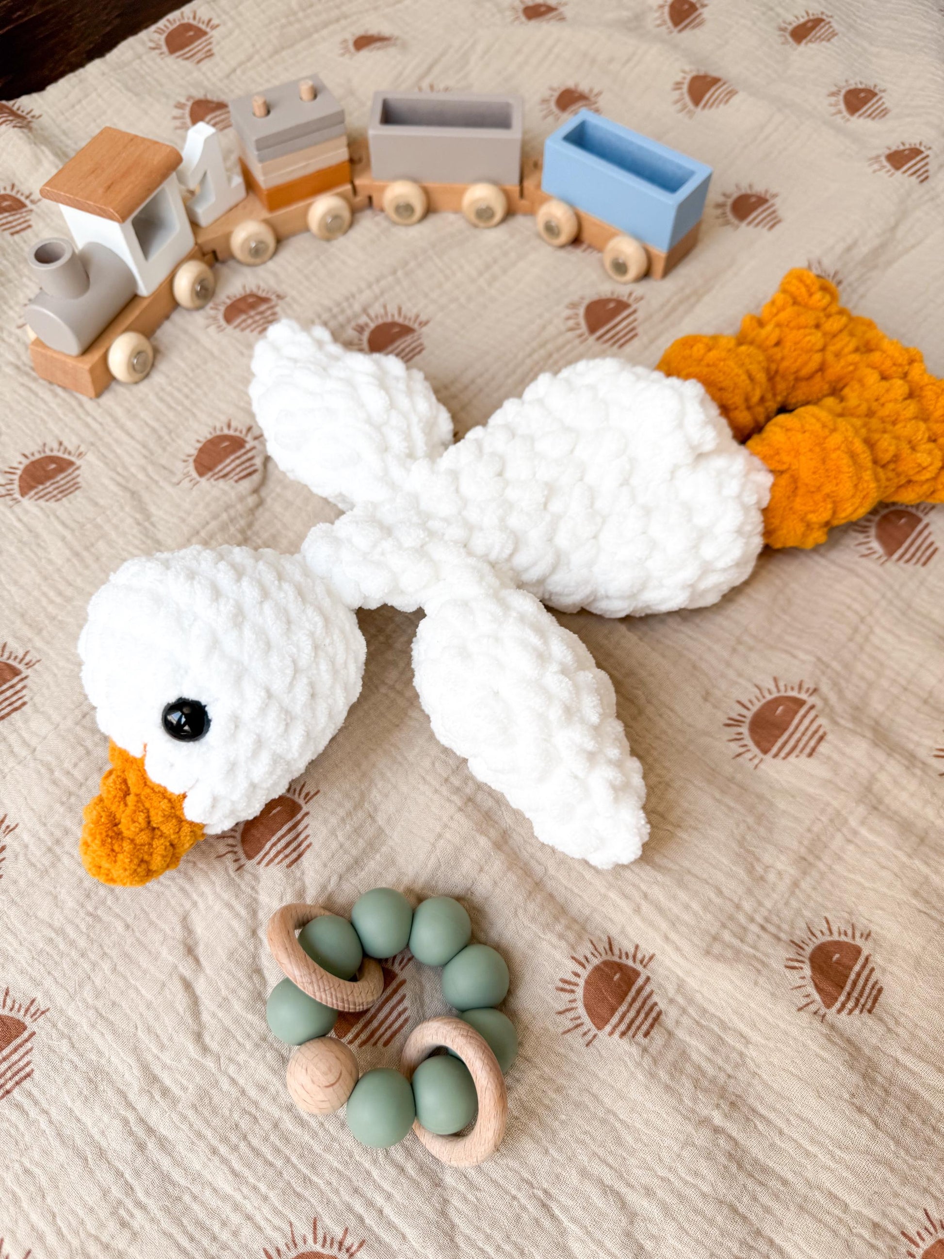 Handmade Crochet Goose Lovey – Soft Baby Snuggler & Security Blanket – Gender Neutral Baby Shower Gift