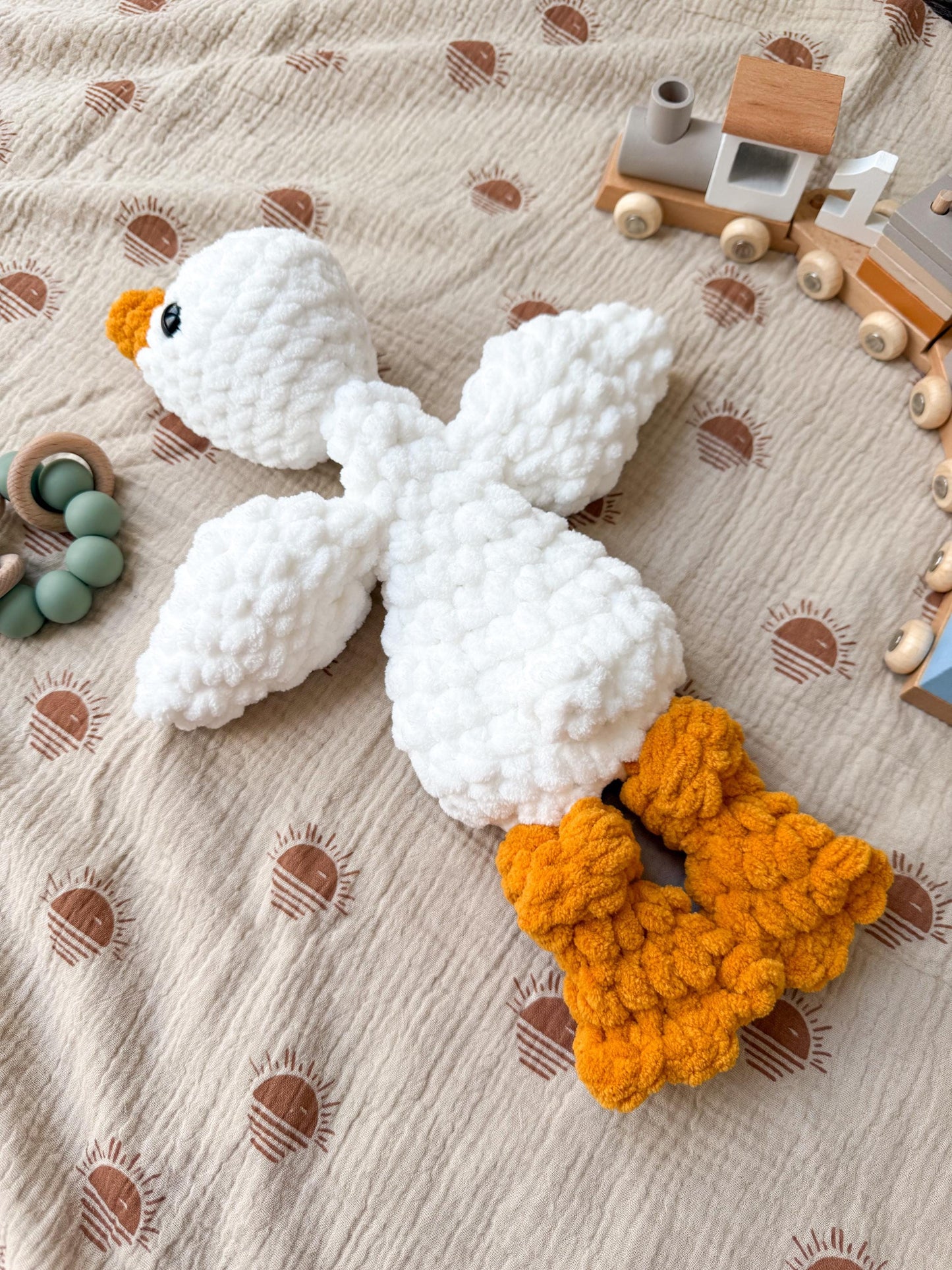 Handmade Crochet Goose Lovey – Soft Baby Snuggler & Security Blanket – Gender Neutral Baby Shower Gift