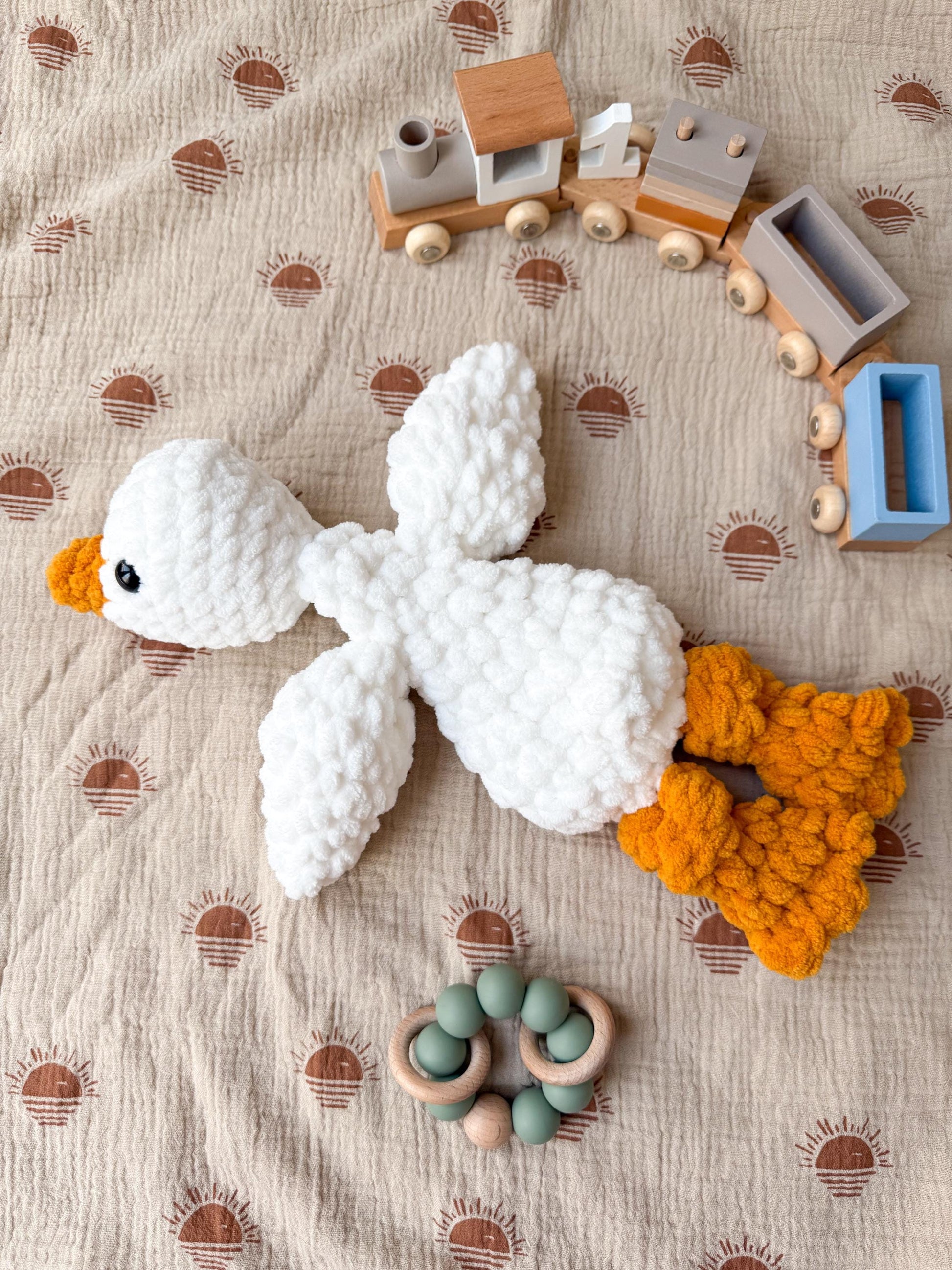 Handmade Crochet Goose Lovey – Soft Baby Snuggler & Security Blanket – Gender Neutral Baby Shower Gift
