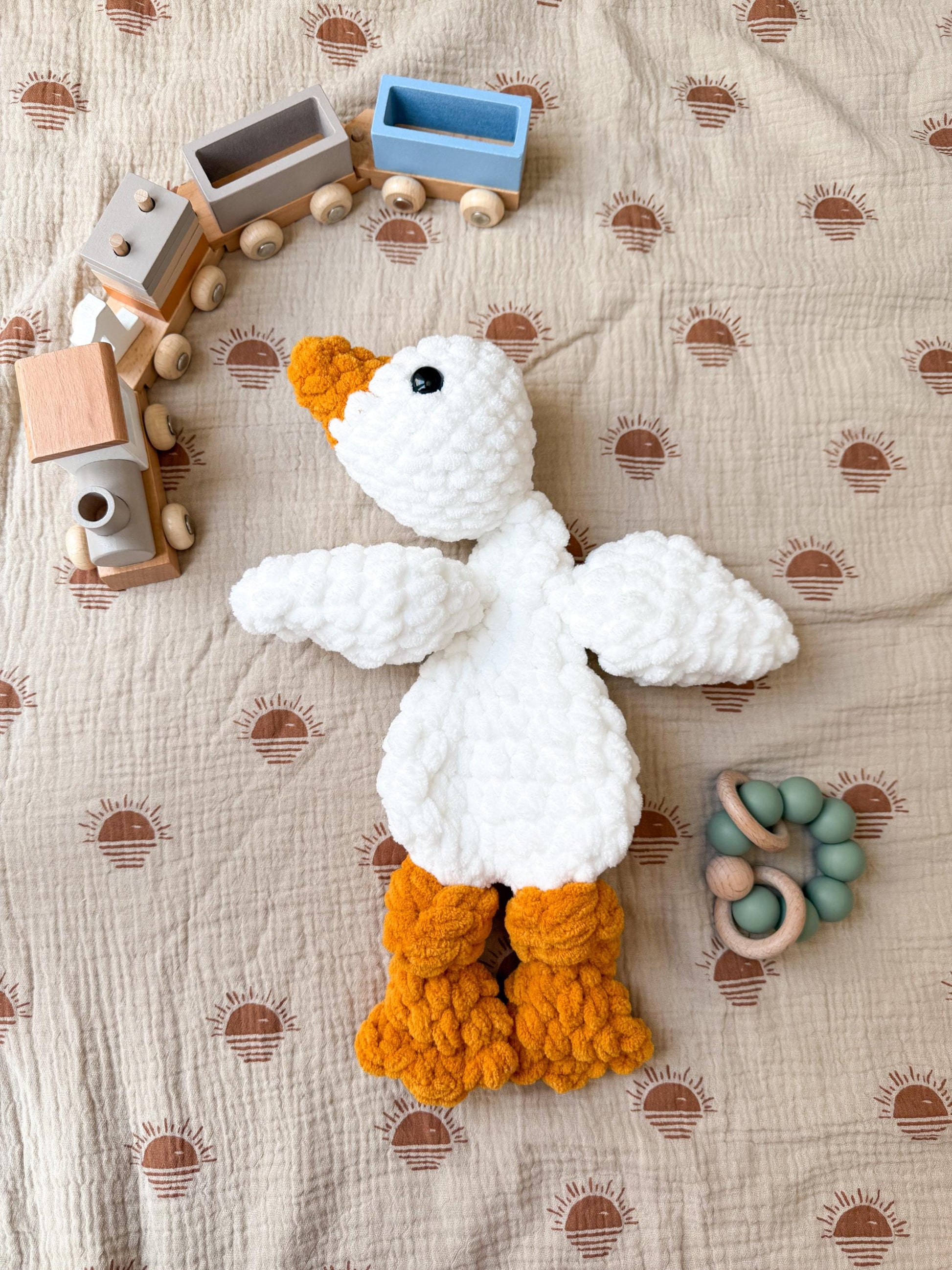 Handmade Crochet Goose Lovey – Soft Baby Snuggler & Security Blanket – Gender Neutral Baby Shower Gift