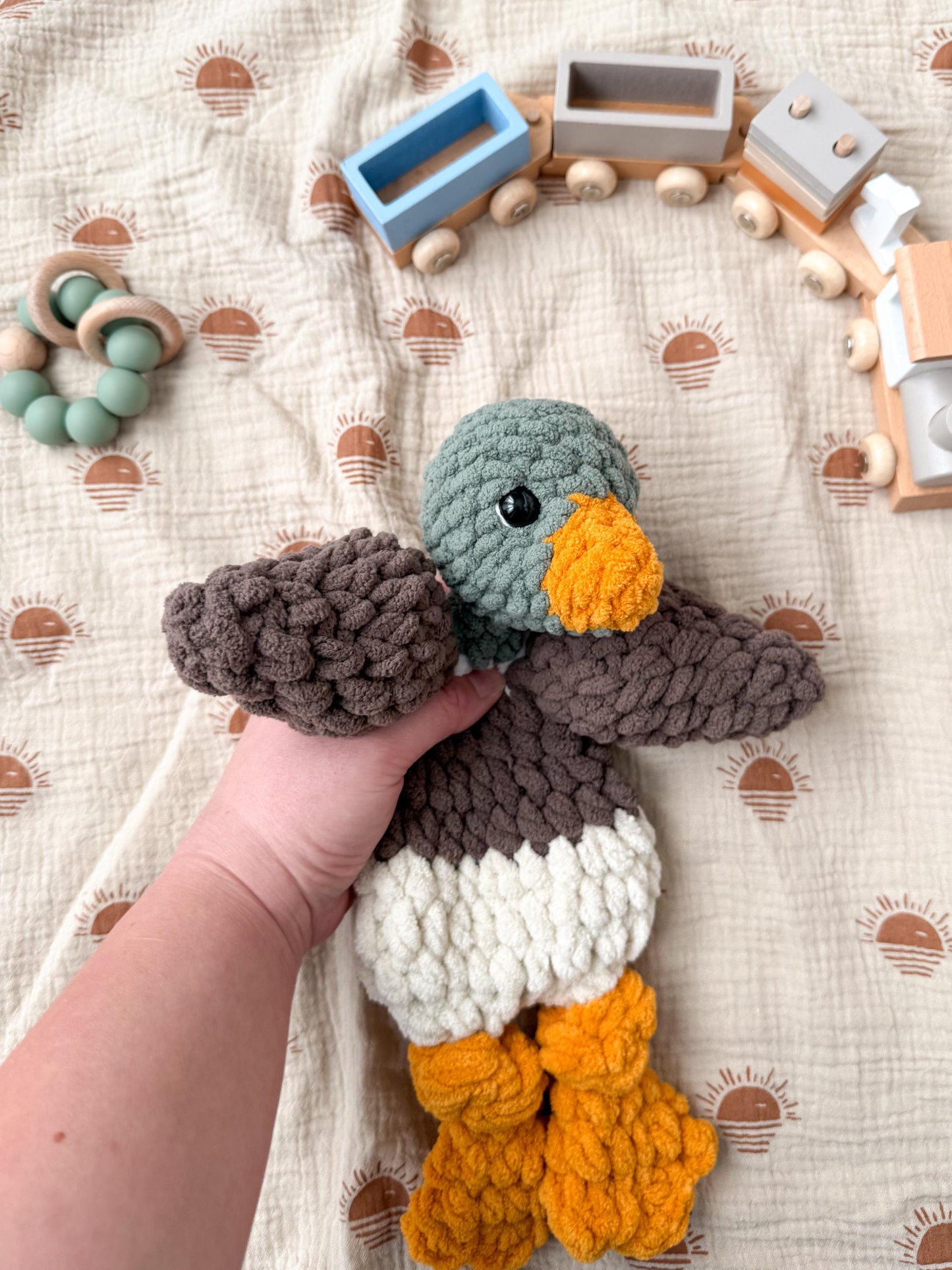 Mallard Duck Lovey – Handmade Crochet Baby Snuggler Security Blanket Gift