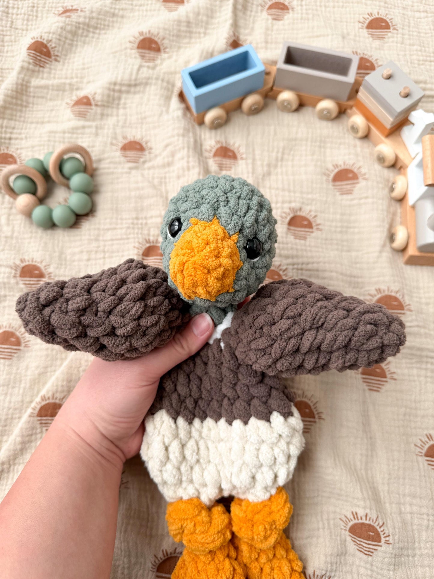 Mallard Duck Lovey – Handmade Crochet Baby Snuggler Security Blanket Gift