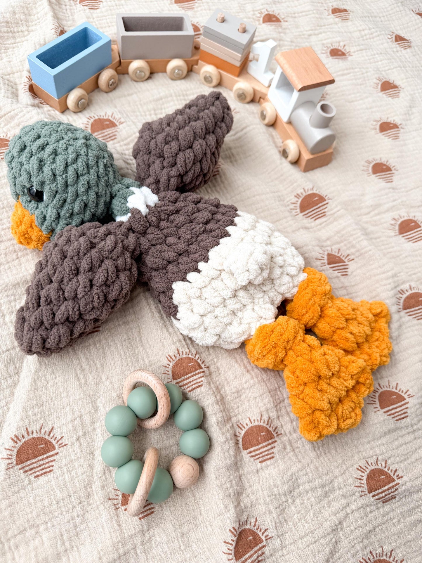 Mallard Duck Lovey – Handmade Crochet Baby Snuggler Security Blanket Gift