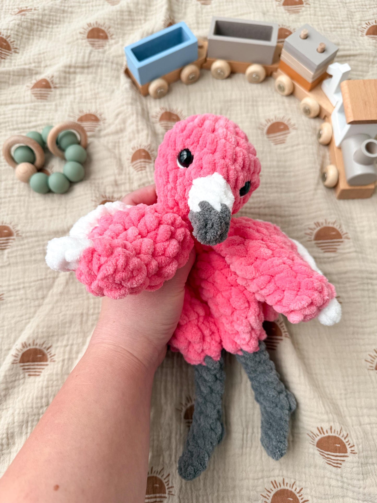 Flamingo Lovey – Handmade Crochet Baby Snuggler Security Blanket Gift