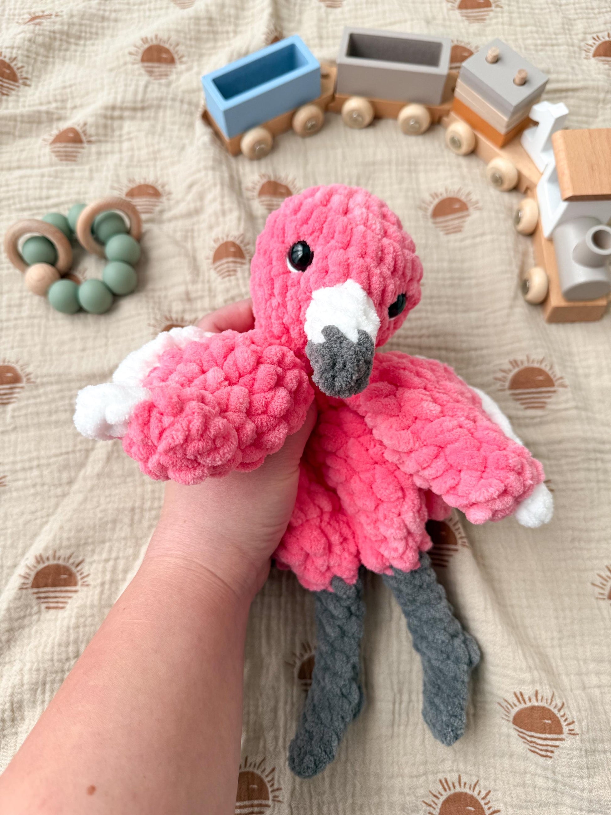Flamingo Lovey – Handmade Crochet Baby Snuggler Security Blanket Gift