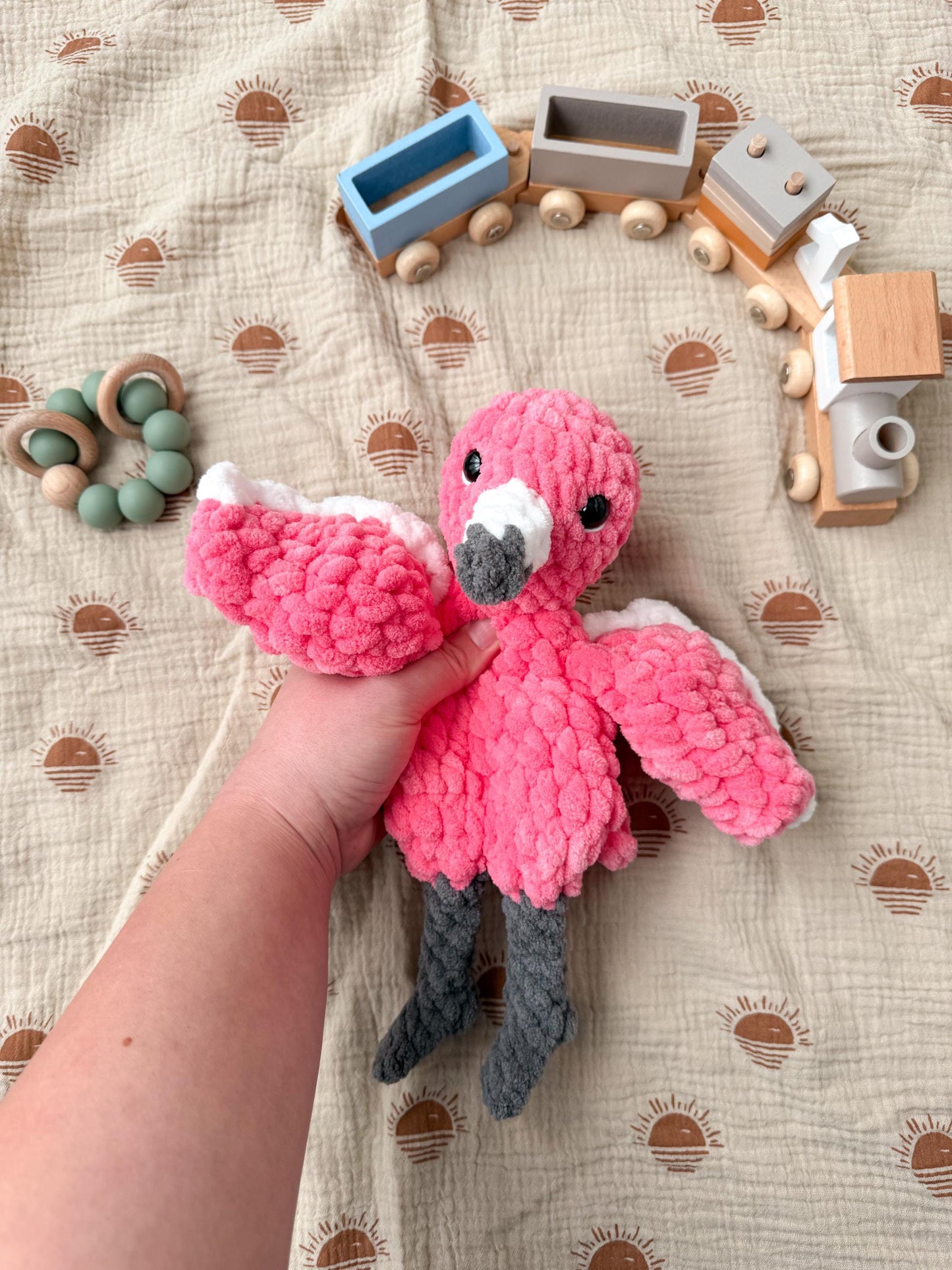 Flamingo Lovey – Handmade Crochet Baby Snuggler Security Blanket Gift