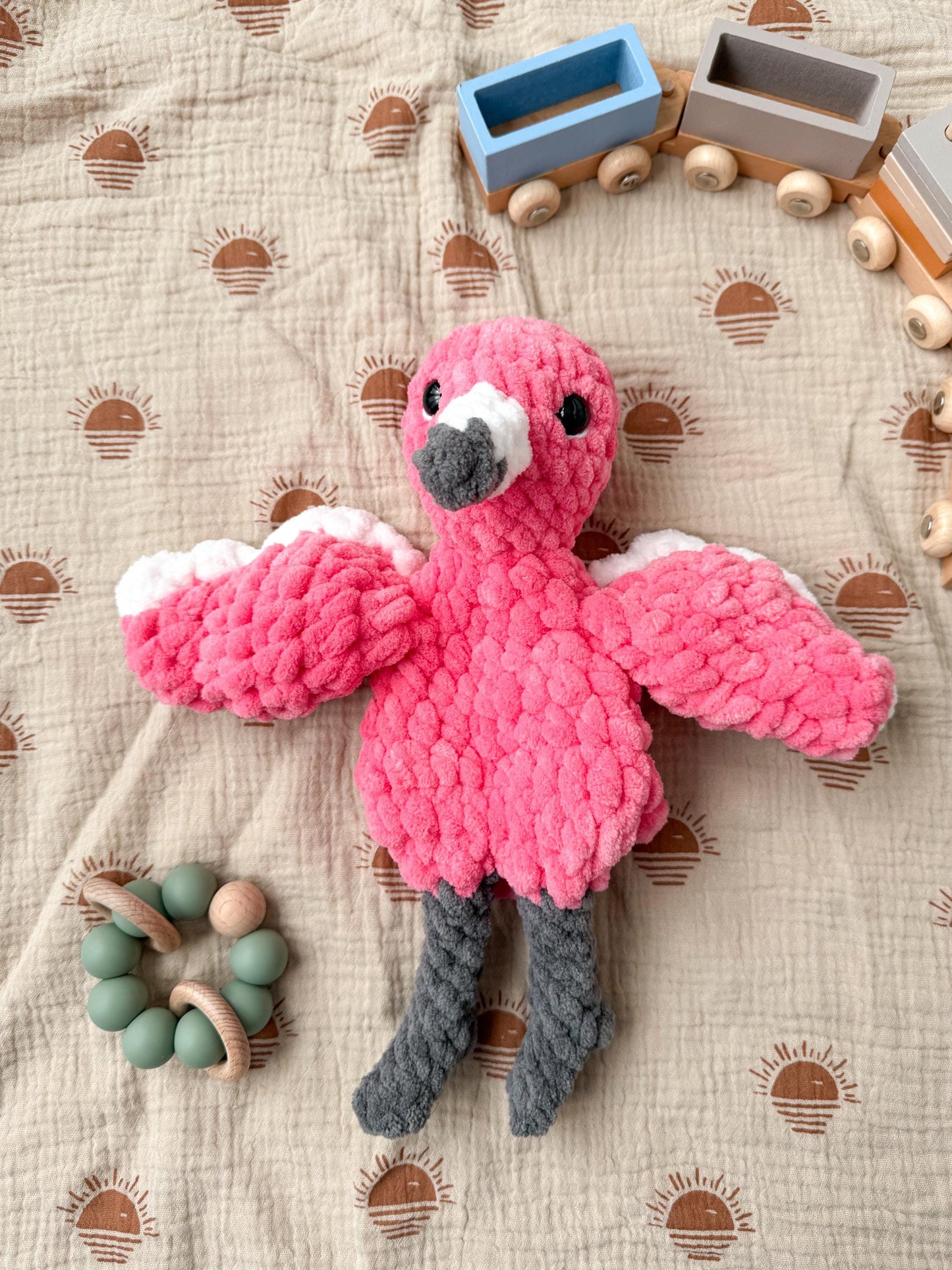 Flamingo Lovey – Handmade Crochet Baby Snuggler Security Blanket Gift