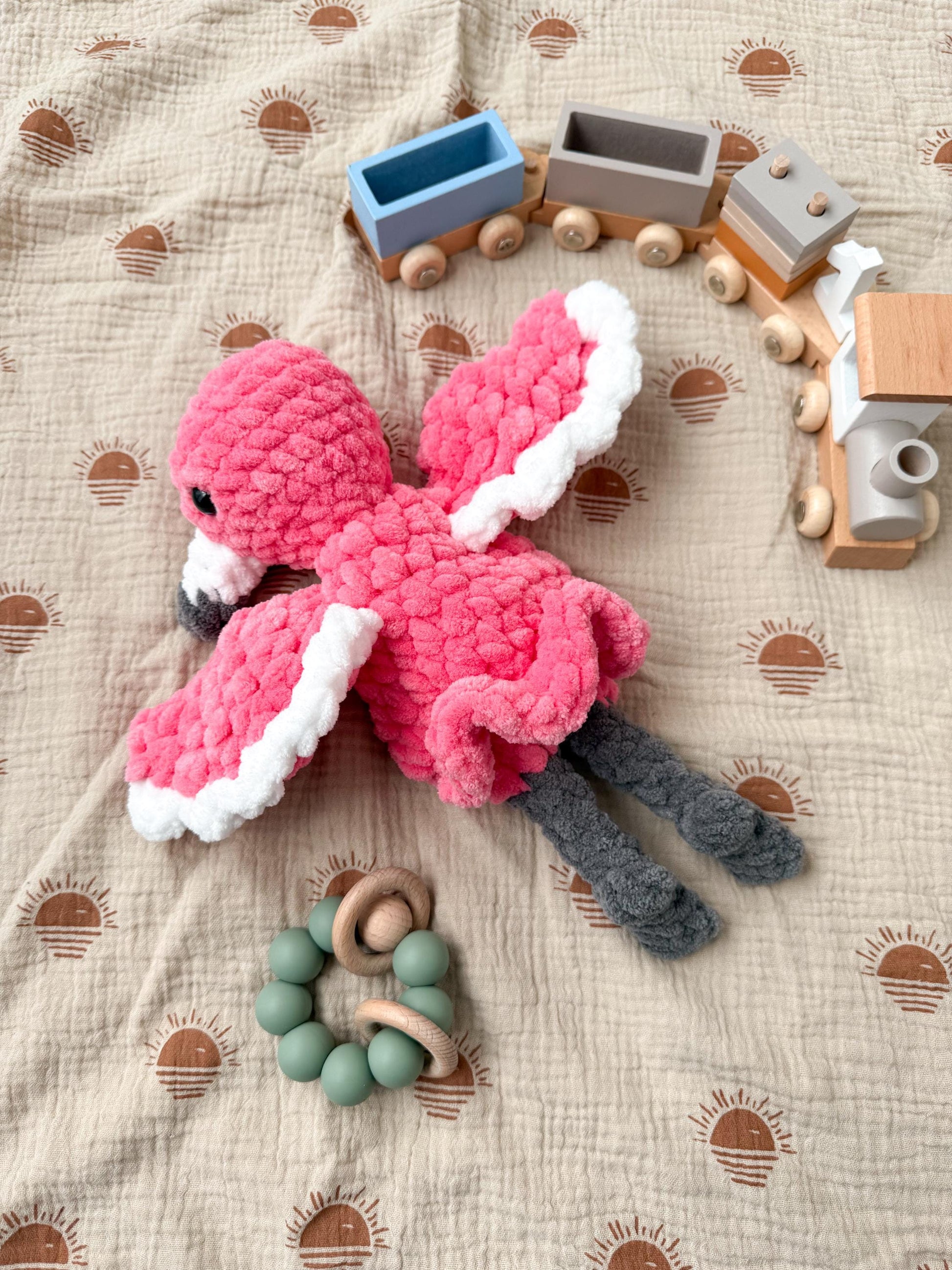 Flamingo Lovey – Handmade Crochet Baby Snuggler Security Blanket Gift