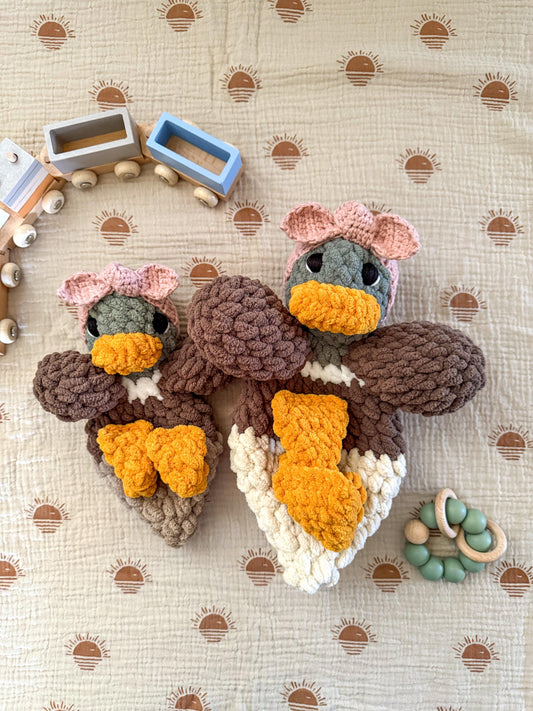Handmade Mallard Duck Lovey – Crochet Baby Girl Snuggler & Soft Security Blanket – Baby Shower Gift