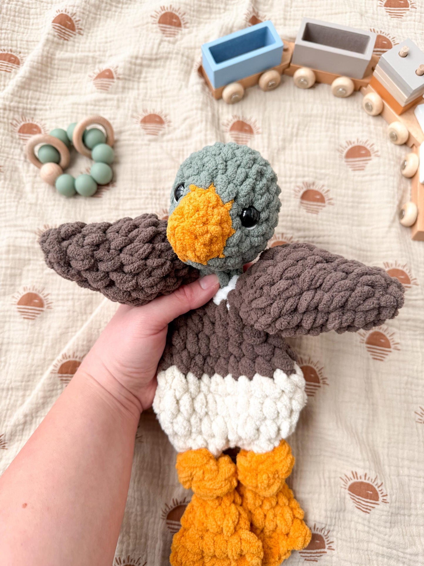 Mallard Duck Lovey – Handmade Crochet Baby Snuggler Security Blanket Gift