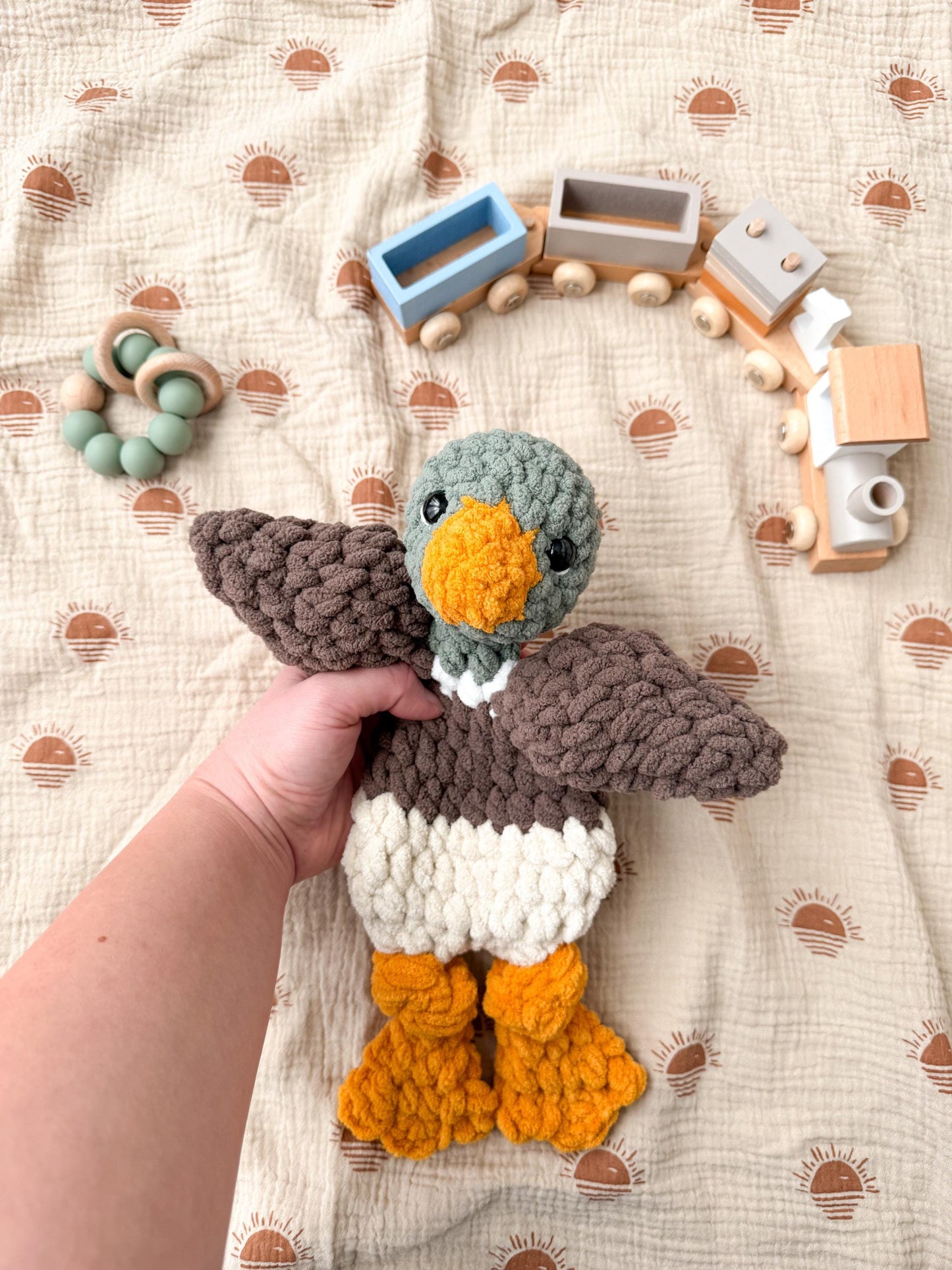 Mallard Duck Lovey – Handmade Crochet Baby Snuggler Security Blanket Gift